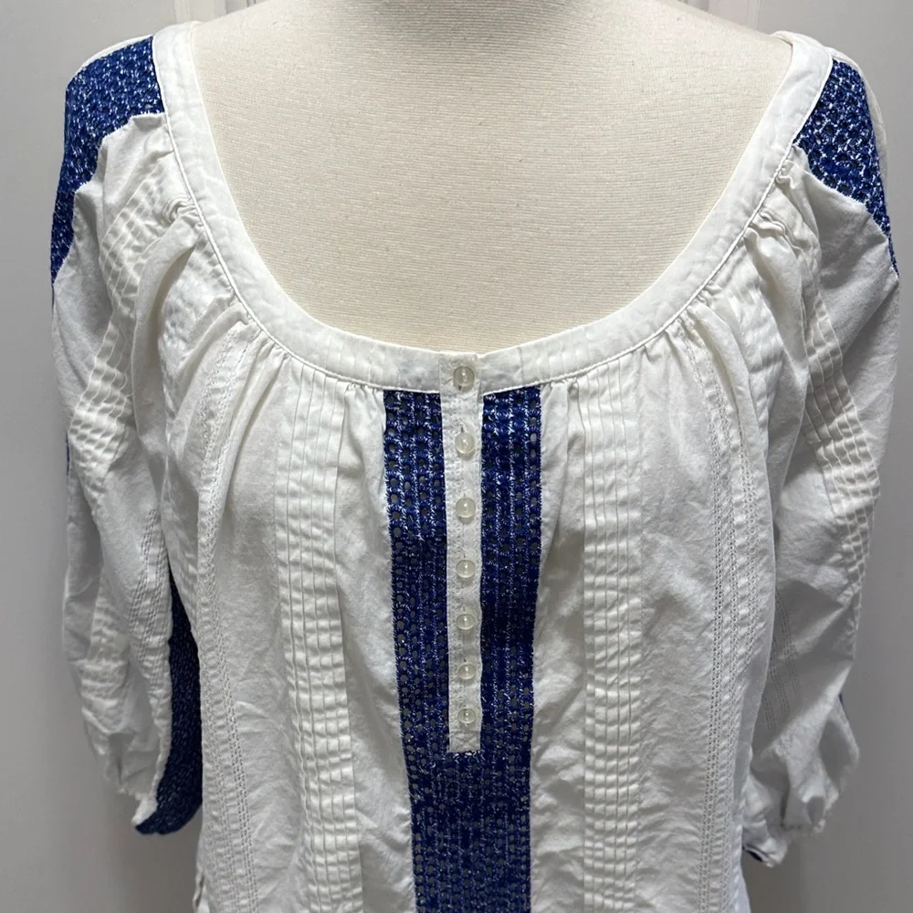 Soft Surroundings White and Navy Blouse - Picture 2 of 11